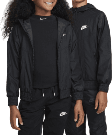 Nike Big Kid's Sportswear Windrunner Hooded Repel Jacket - Black/Black/Black/White (FZ5516-010)