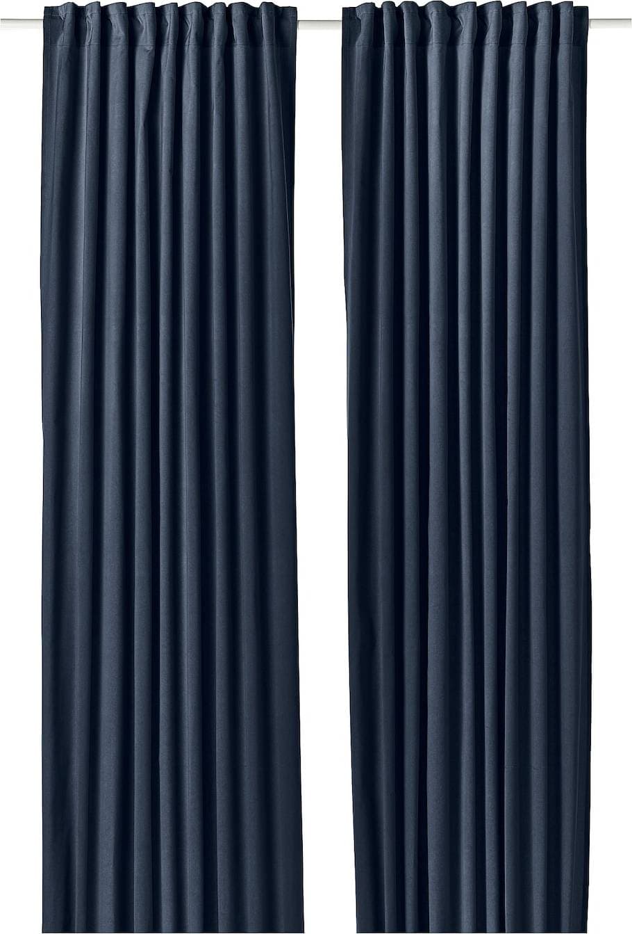 IKEA Sanela Gardiner 1 Par Mörkblå Med Veckband 140x250 cm 140x250cm