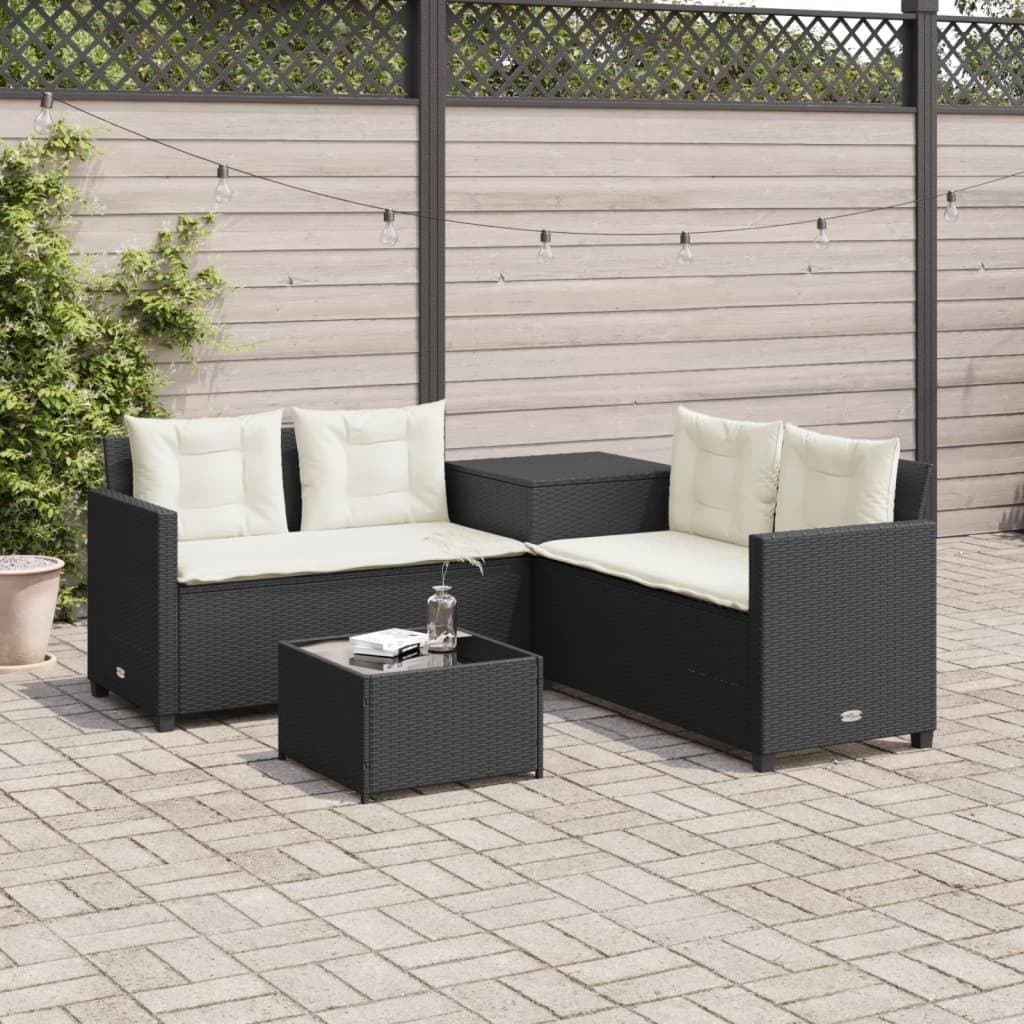 vidaXL Trädgårdssoffa Med Bord Och Dynor L-formad Svart Konstrotting Loungeset
