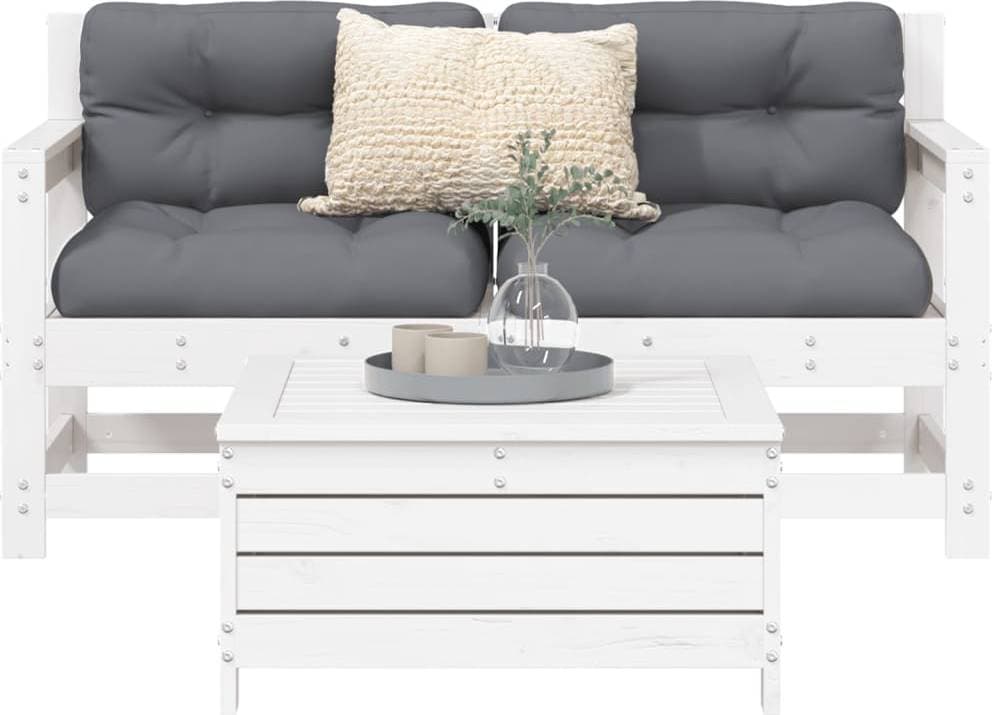vidaXL Soffgrupp För Trädgården 3 Delar Vit Massiv Furu Loungeset