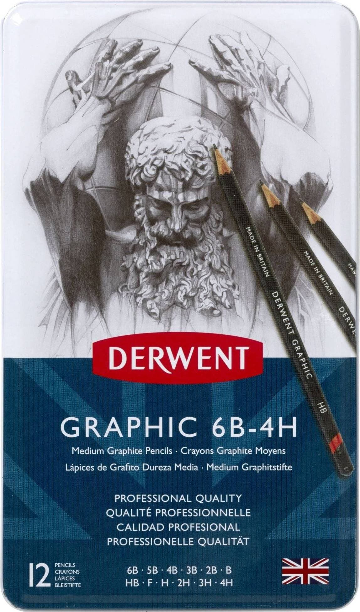 Derwent Graphic 6B-4H Medium 12 Pencils Tin