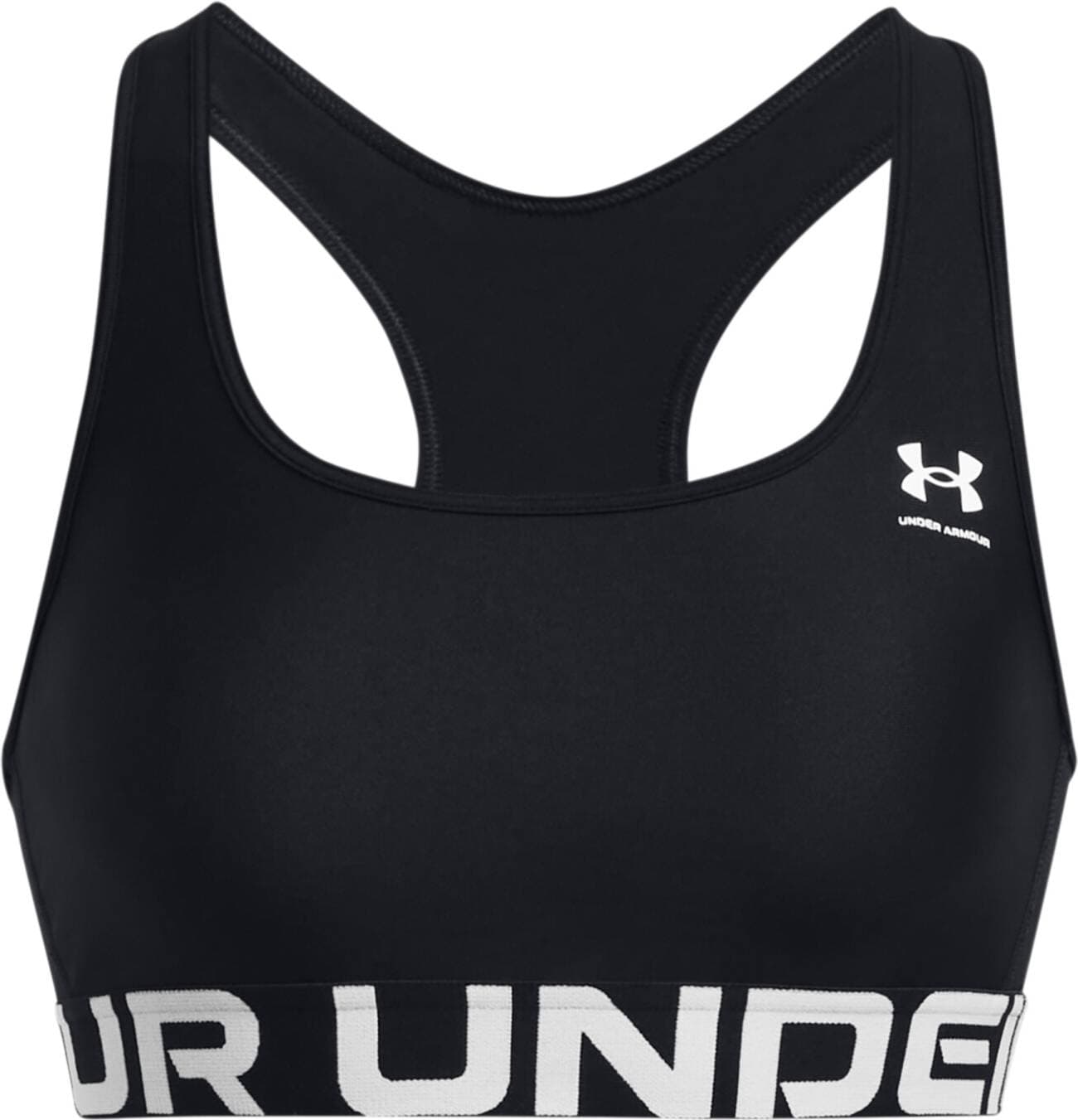Under Armour Women's HeatGear Mid Branded Sports Bra Black White