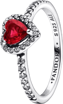 Pandora Elevated Heart Ring - Silver/Red/Transparent