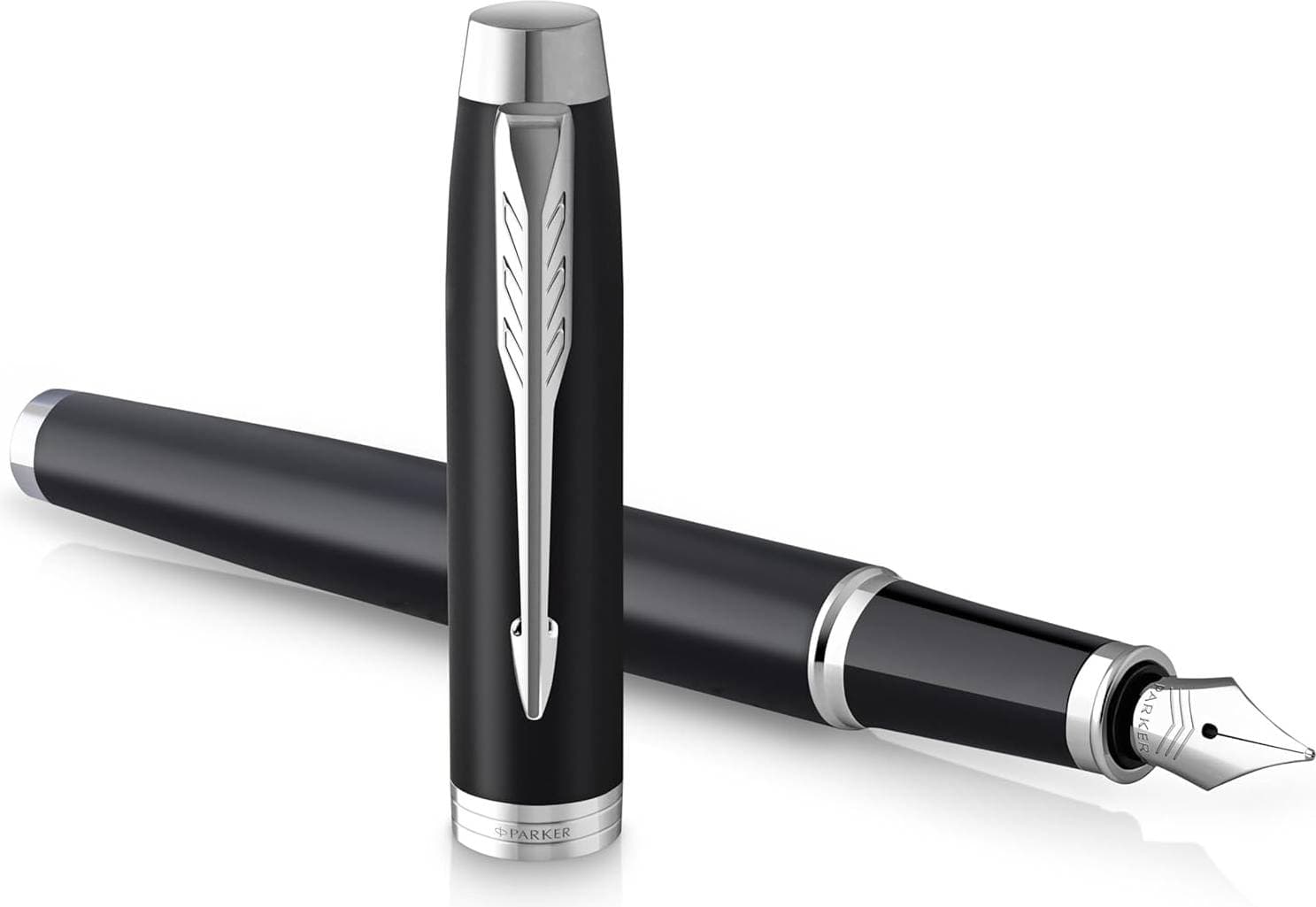 Parker IM Fountain Pen Matte Black with Chrome Trim Fine Point with Blue Ink Cartridge Gift Box