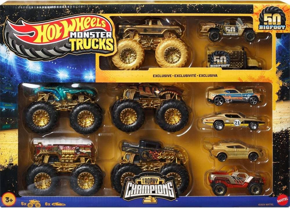 Hot Wheels Monster Trucks Bigfoot Trophy Champions Set