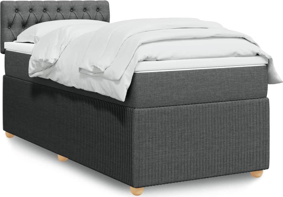 vidaXL Ramsäng Med Madrass Mörkgrå 90x200 cm Tyg Kontinentalsäng