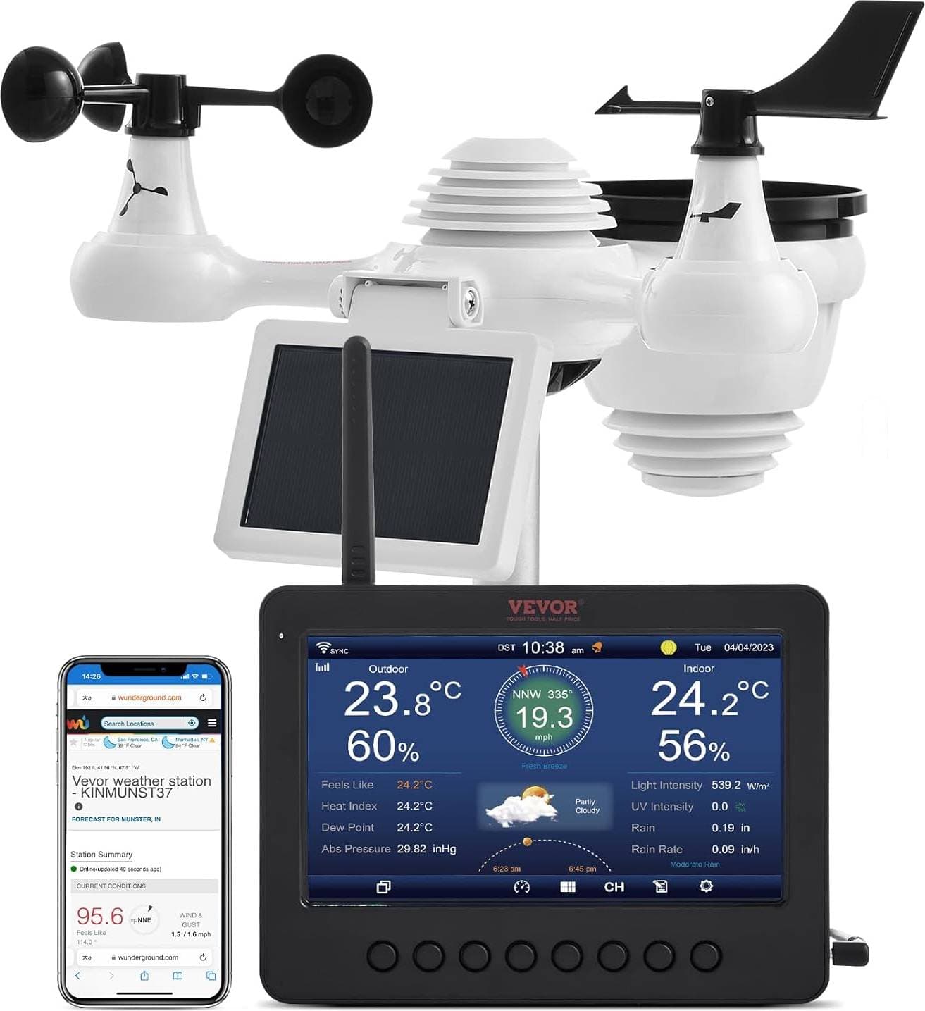 VEVOR 7-in-1 Wi-Fi Solar Self-Charging Weather Station
