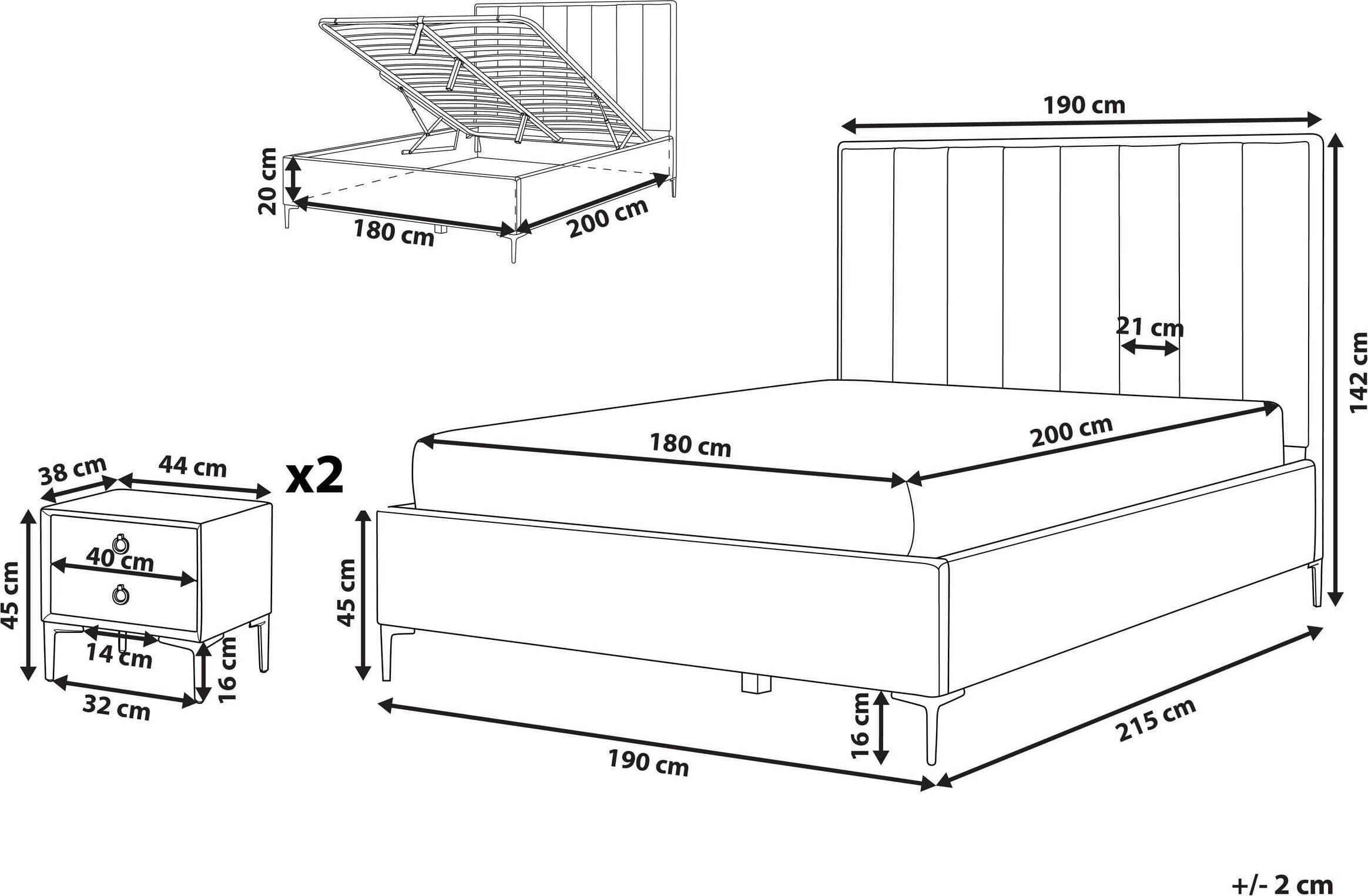 Beliani Sovrumsset Sezanne Beige Grå Svart 180x200 cm Sängpaket