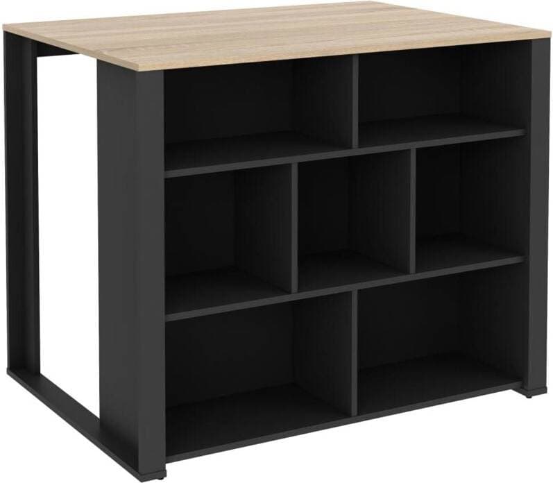 Vente-unique Köksö Med 7 Hyllor Naturlig Och Mörgråttgrå