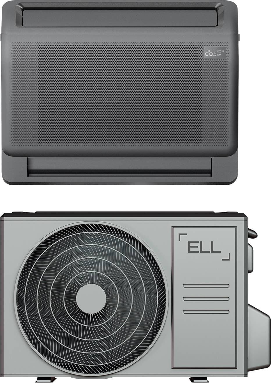ELL Solid Luftvärmepump Mörk Komplett Set Inomhus- & Utomhusdel