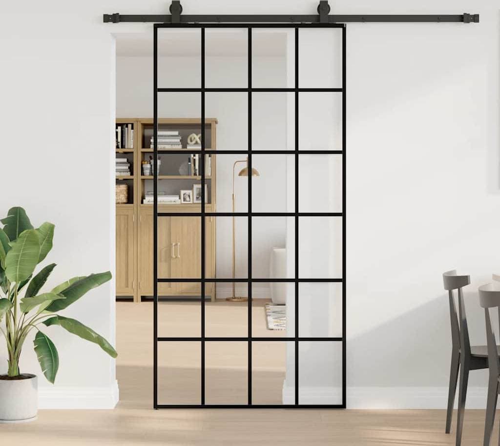 vidaXL Med Beslag Svart 102x205 cm ESG-glas Skjutdörr (x)
