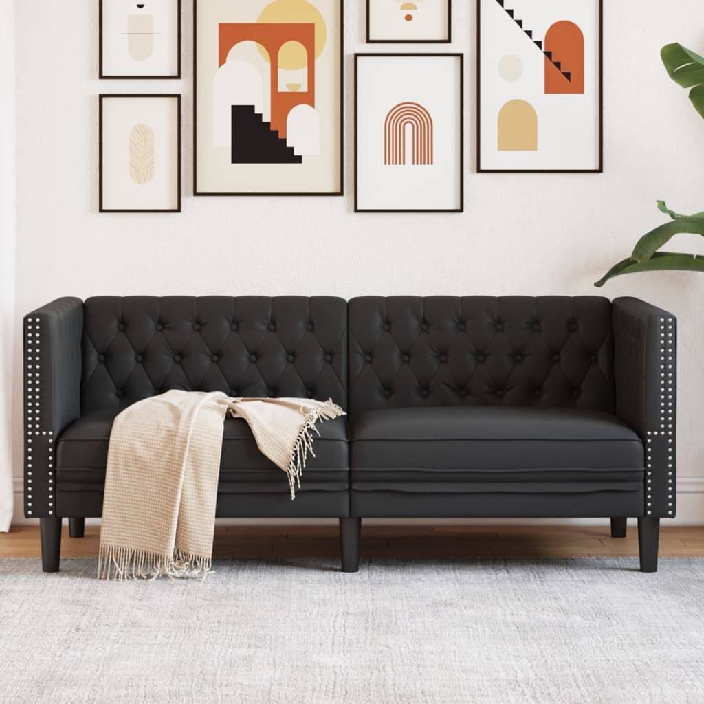 vidaXL Chesterfieldsoffa 2-Sits Svart Konstläder Soffa 3-sits