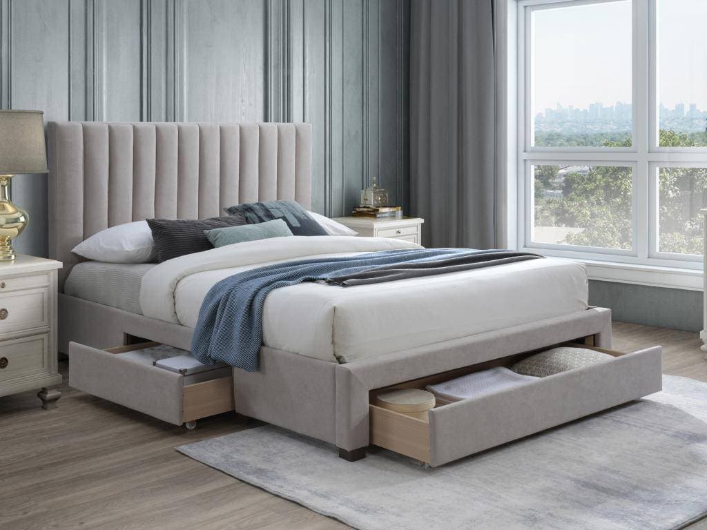 Vente-unique Säng Med 3 Lådor 160 x 200 cm Tyg Beige Ramsäng