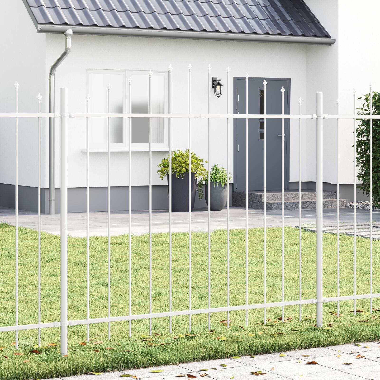 vidaXL Trädgårdsstängsel med Bågtopp Vit 1.7x1.5 m Stål