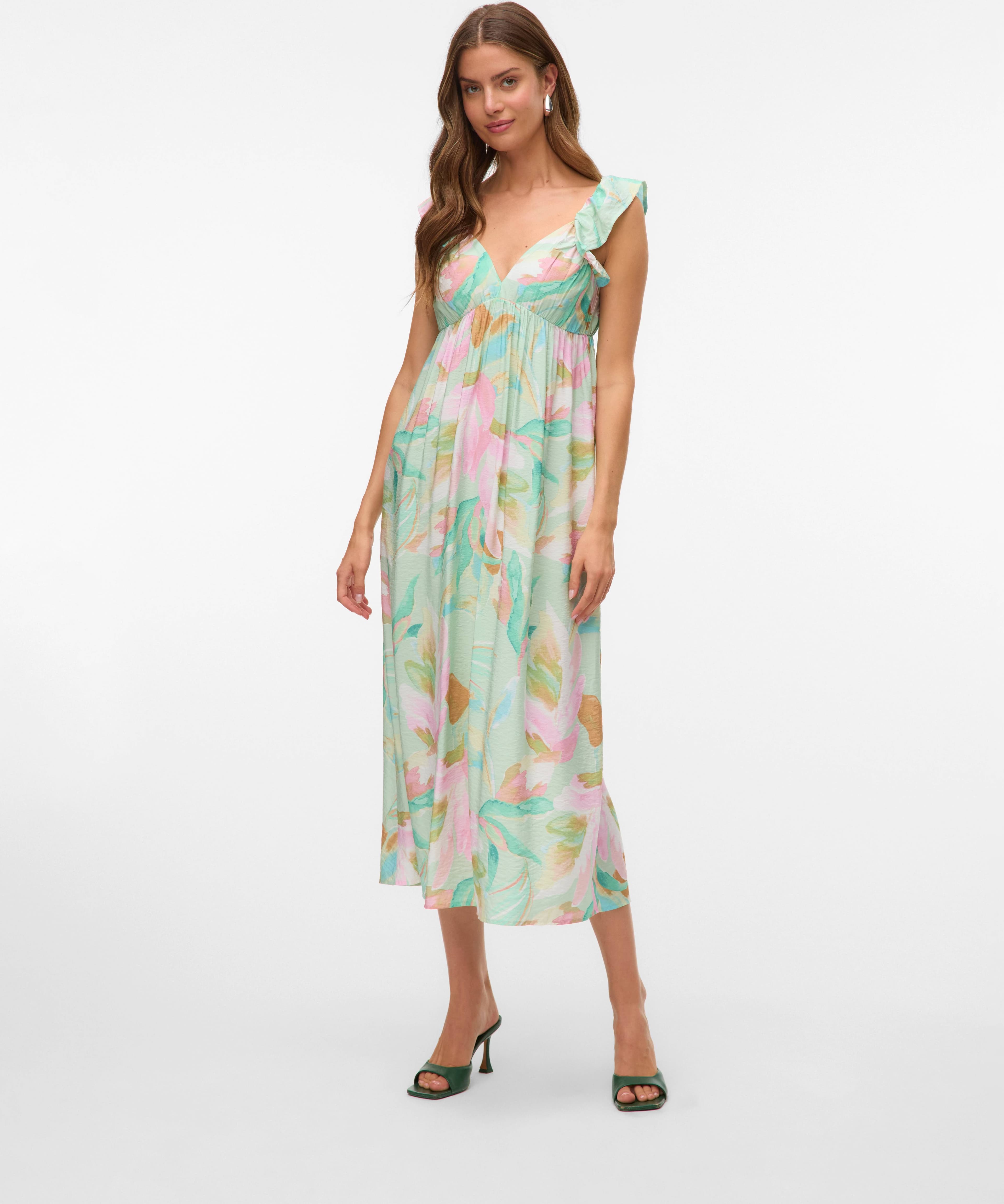 Vero Moda Vmjosie SL Ankle Frill Dress - Birds Egg Green