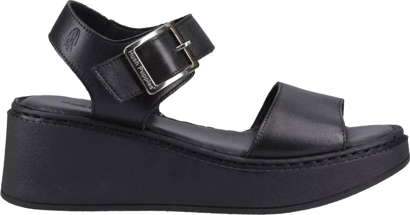 Hush Puppies Beatrix Leather Wedge Sandals - Black