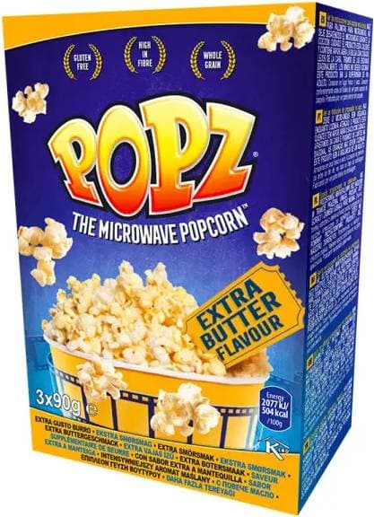 Popz Micropopcorn - Movie Butter Flavour. Popz 90g 3pack
