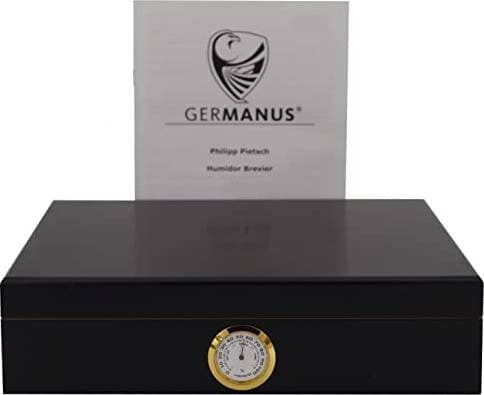 Germanus Humidor Ornoir Med Luftfuktare Och Hygrometer Svart Guld