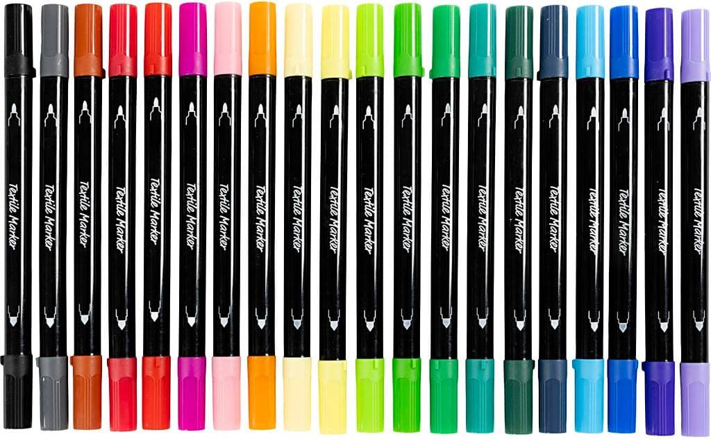 Creativ Company Textiltuschpennor 20 st Spets 2,3+3,6 mm Standardfärger