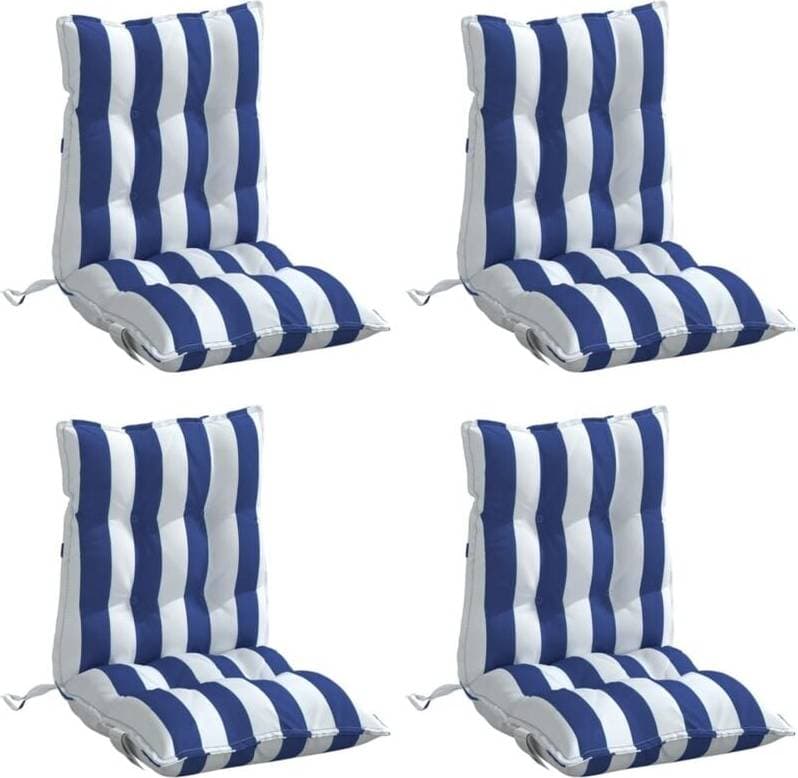 vidaXL Stolsdynor Med Låg Rygg 4 St Blå Vit Randig Oxfordtyg Stolsdyna