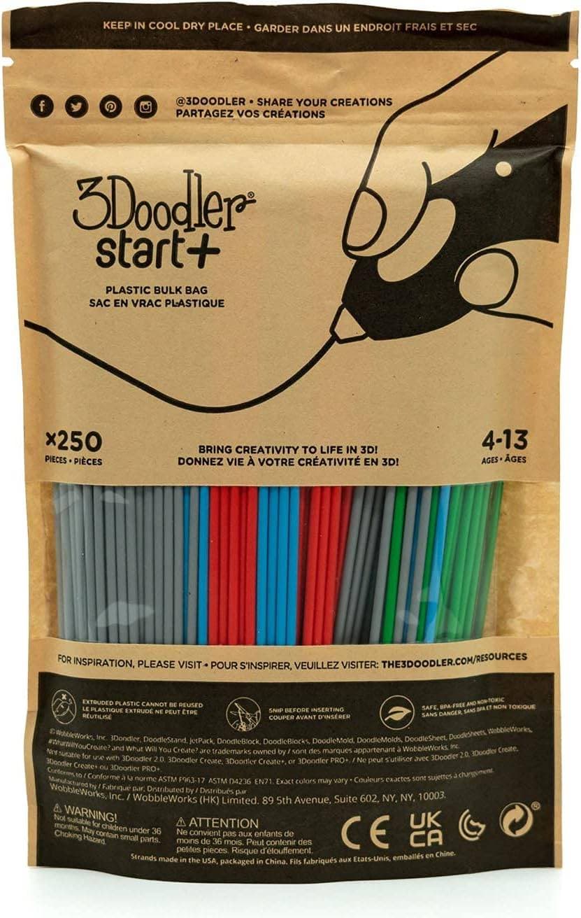3doodler Start 3D Printing Filament Refill Bag Primary Pow 250 Pack