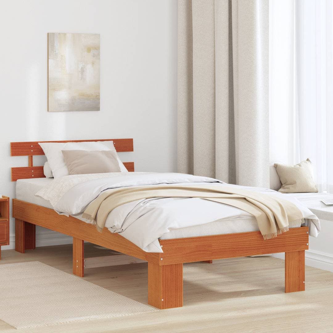 vidaXL Sängram med Huvudgavel Vaxbrun 75x190 cm Massivt Tallträ Ramsäng