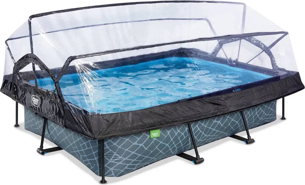 Exit Toys Rectangular Stone Pool with Filter Pump and Pool Screen 3x2x0.65m - Grey