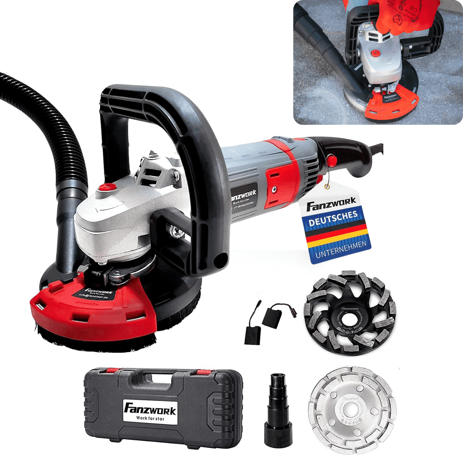 Fanztool Betongslip Betongfräs Renoveringsfräs Set 1500W 125mm