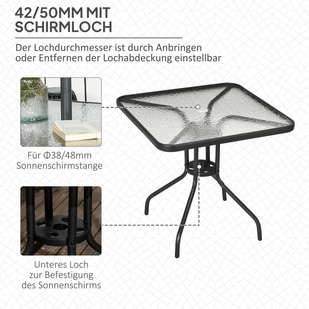 OutSunny Trädgårdsbord Härdat Glas Paraplyhål 76 x 76 cm Balkongbord