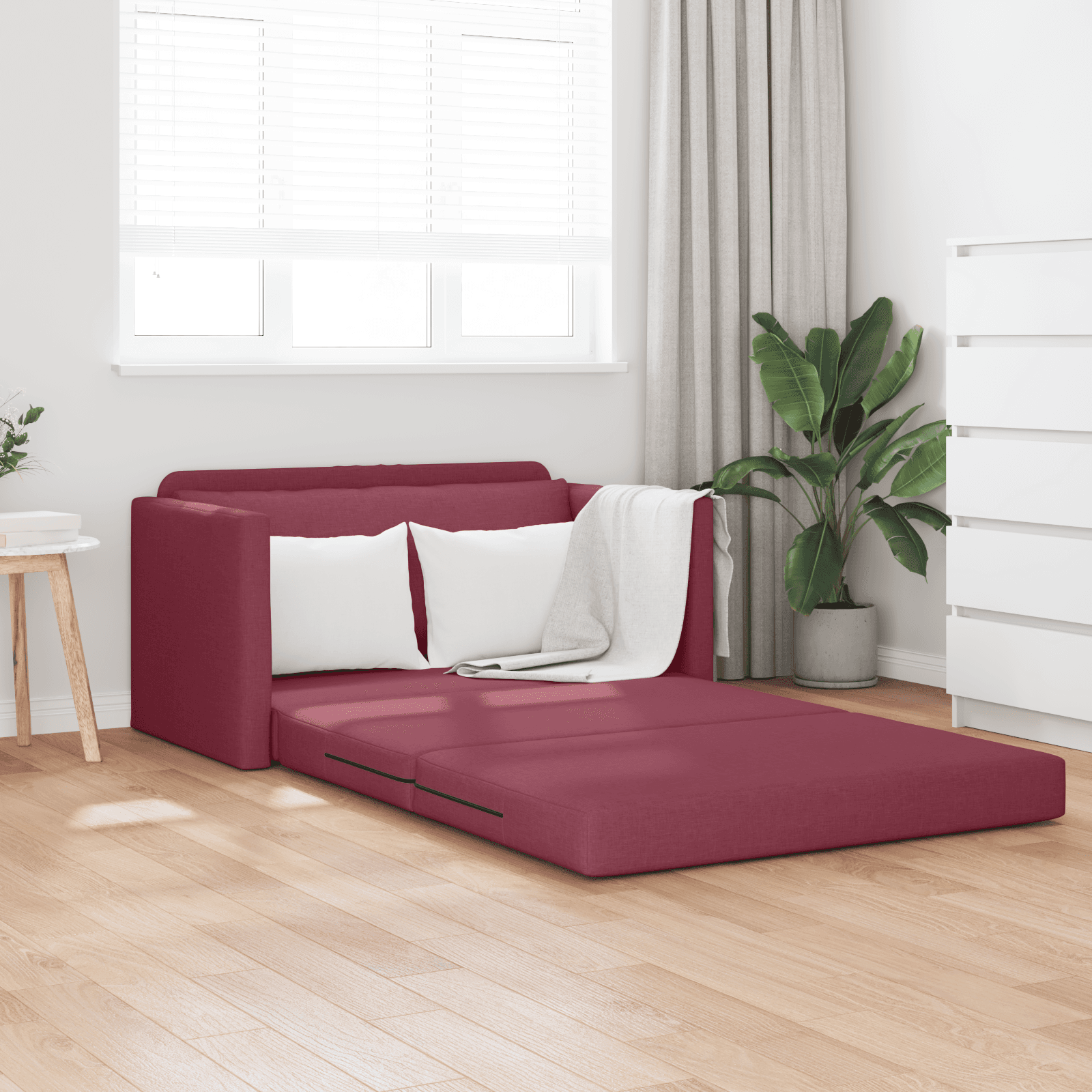 vidaXL Golvsoffa Säng 2-i-1 Vinröd 124x71x78 cm Tyg Soffa 2-sits