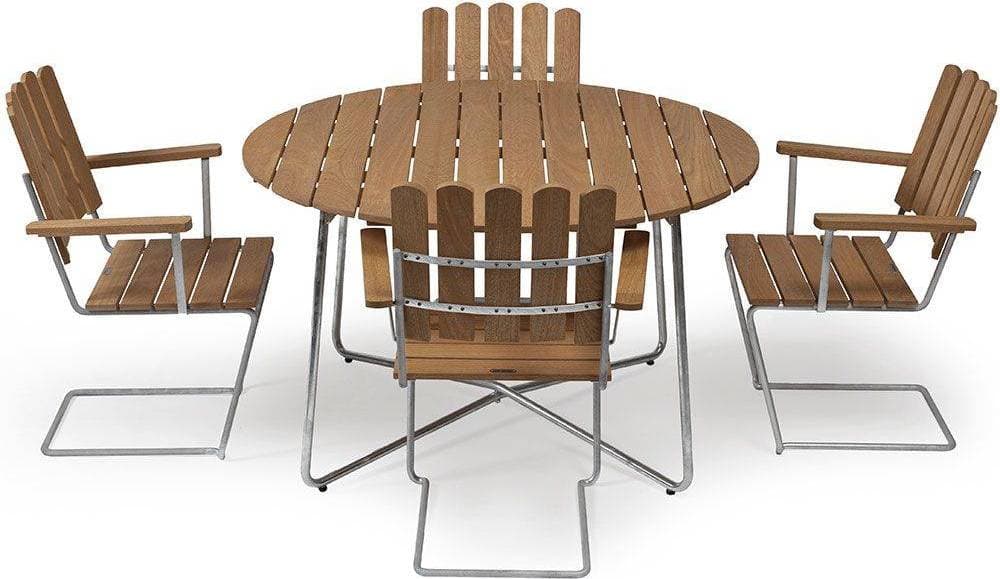 Grythyttan 9A+A2 - Teak/Hot-Dip Galvanized Matgrupp, 1 Bord inkl. 4 Stolar