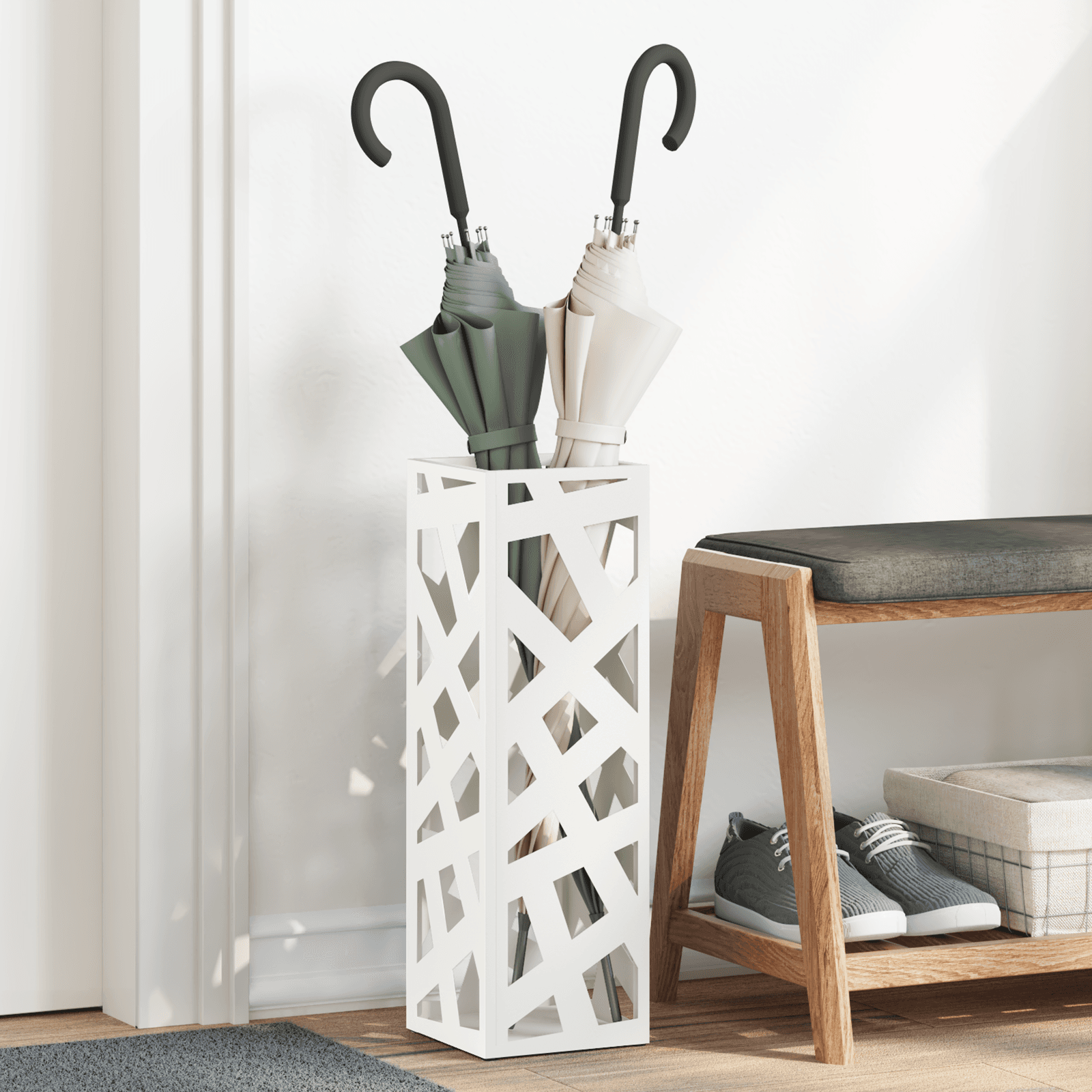 vidaXL Vitt Metall Standard Rektangulärt Paraplyställ