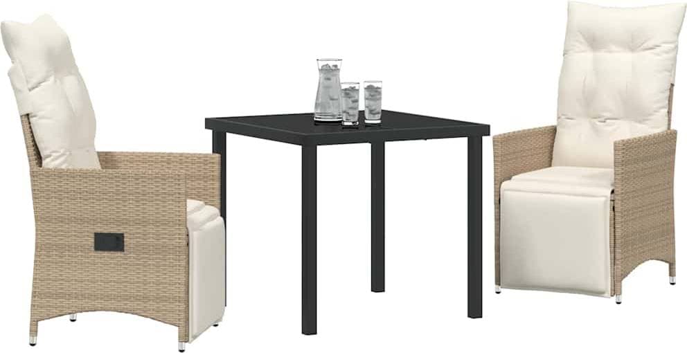 vidaXL Trädgårdsmöbelset Med Kudde 3 Pcs Beige Poly Rattan Matgrupp