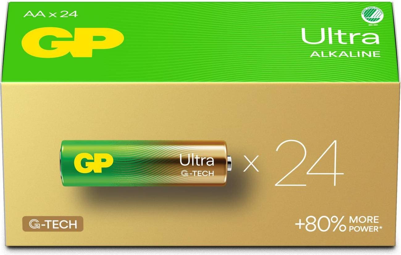 GP Batteries Ultra Alkaline Battery, Size AA, 15AU/LR06, 1.5V, 24-pack