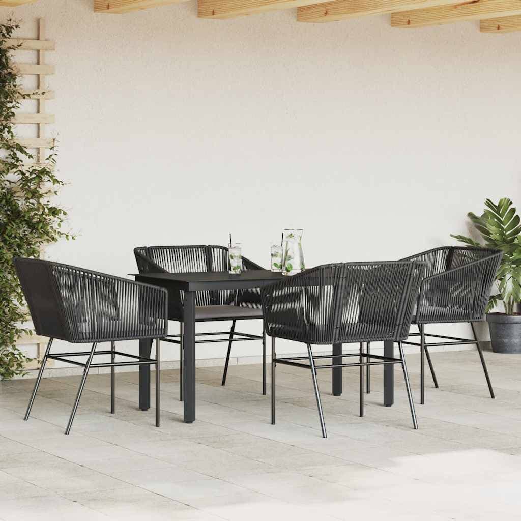vidaXL 5-piece Garden Dining Set with Cushions Black Poly Rattan/Glass Matgrupp, 1 Bord inkl. 4 Stolar