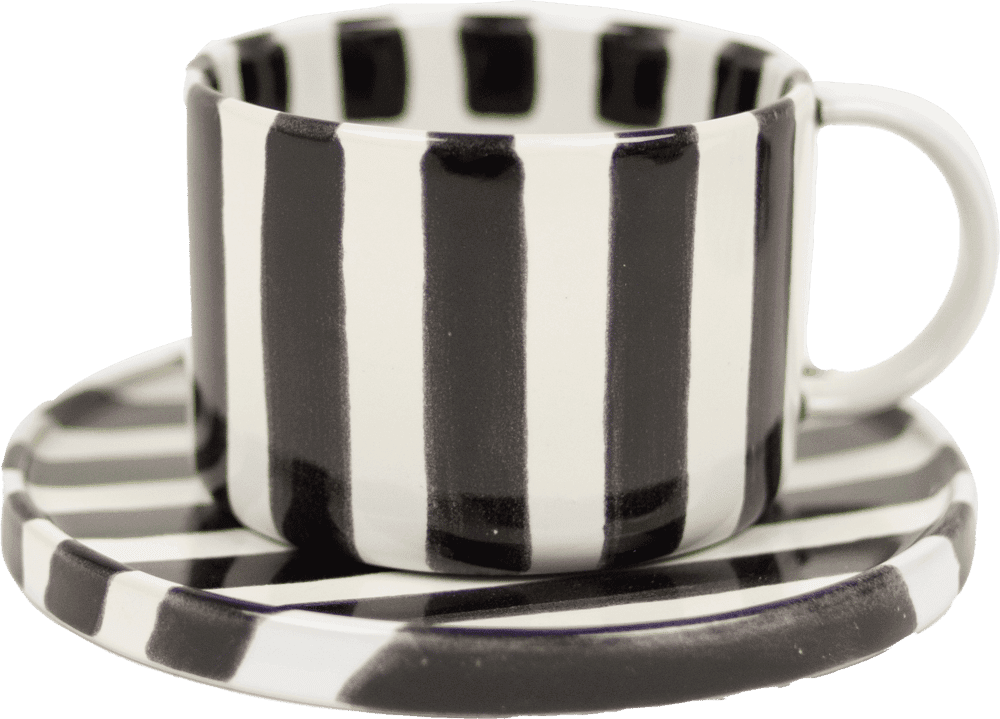 Olsson & Jensen Med Fat Svart Randig Monica Kaffekopp, Tekopp 20cl