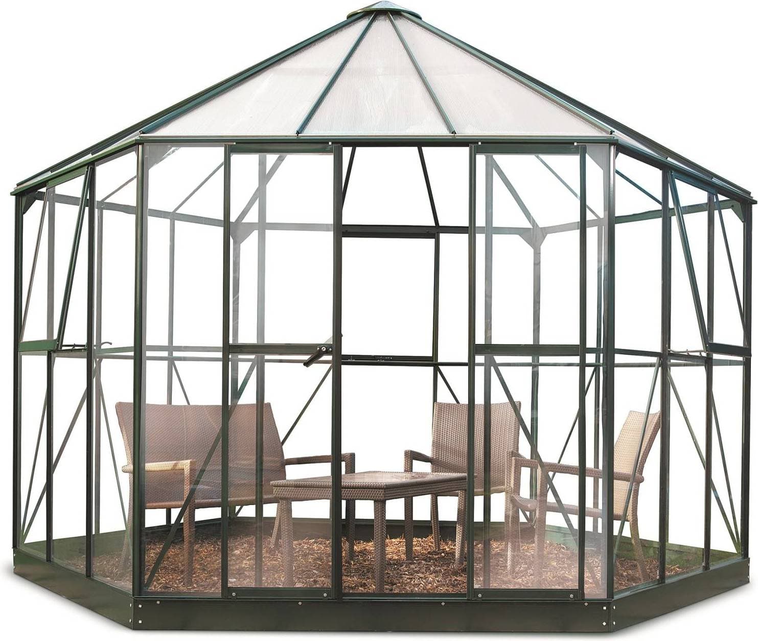 Halls Greenhouses Paviljong Atrium 9.0 m2 Grön Aluminium Glas