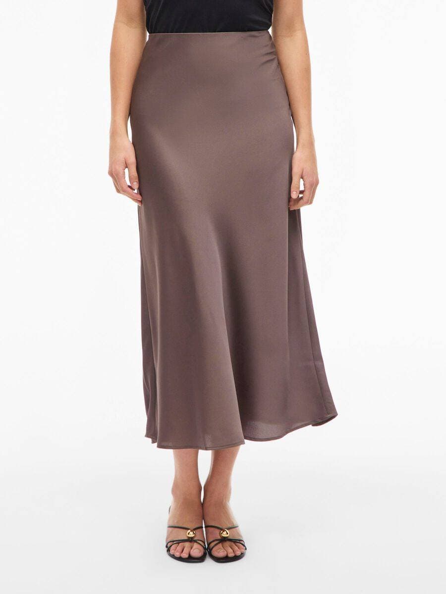 Vila Viellette Hw Midi Skirt Kjol Beige - Brungrå