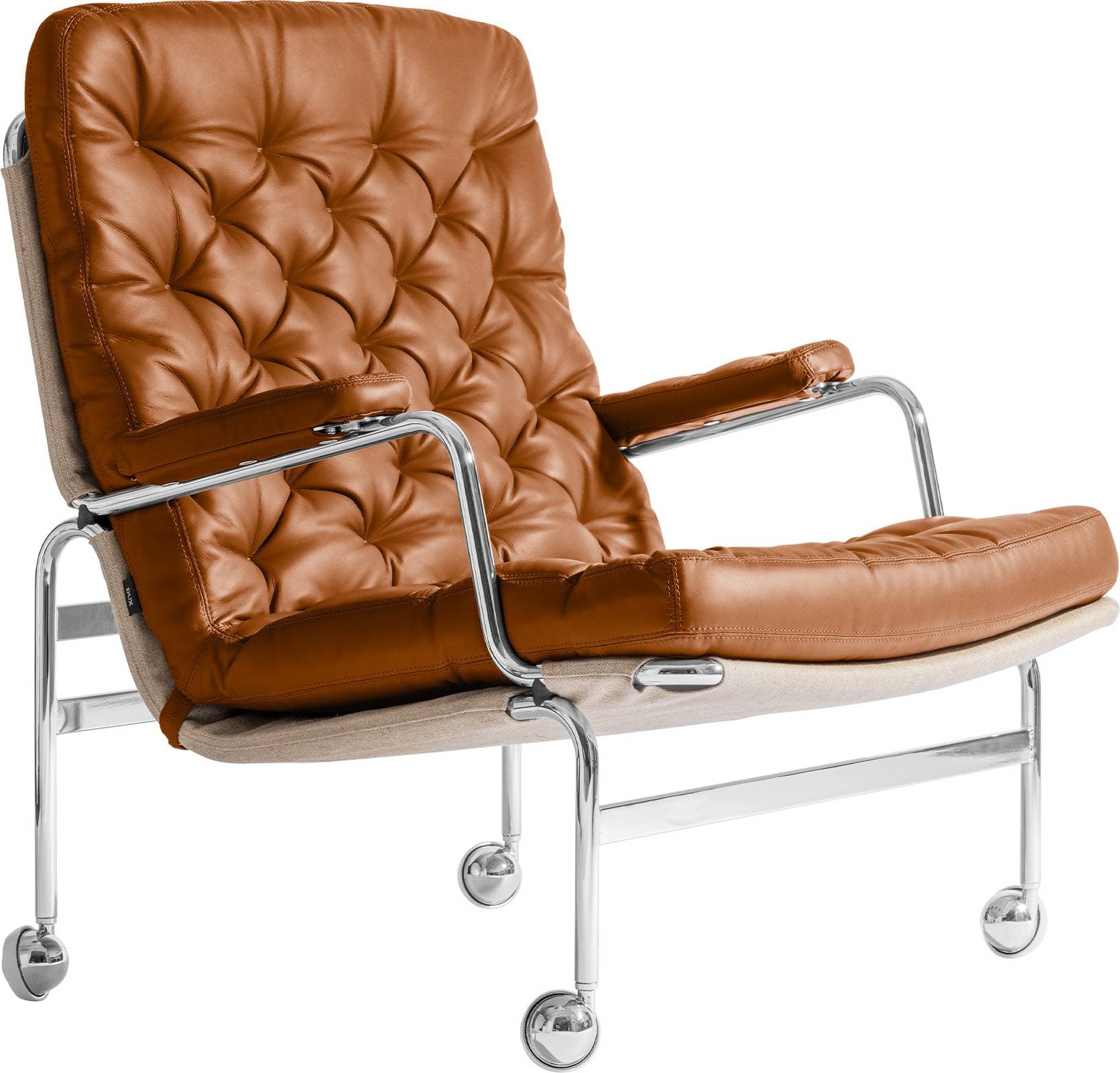 Dux Karin 73 Bärande Väv Flax 21 Läder Dakota 24 Cognac Fåtölj 80cm
