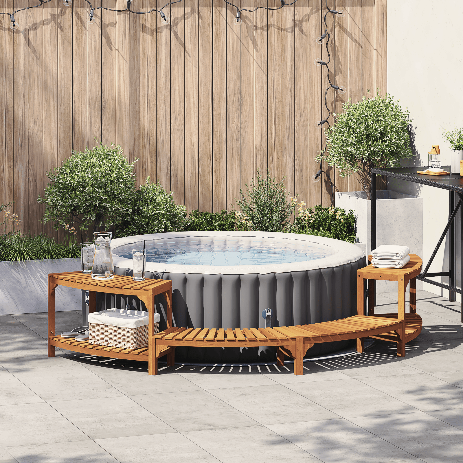 vidaXL Spabad Rund Utomhus Bubbelpool Omgivning Brun 272 x 120 x 55.5 cm