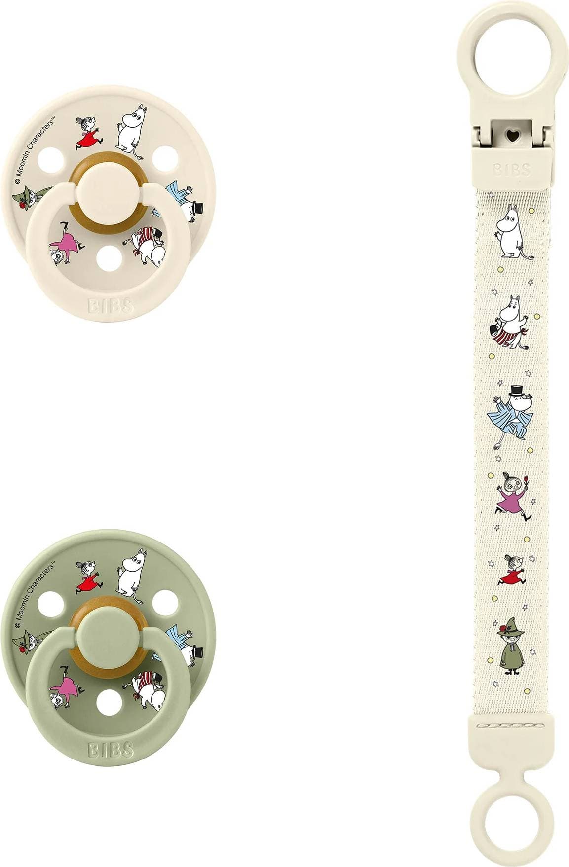 Bibs Moomin Presentset med Napp och Klämma - Naturlig Gummi