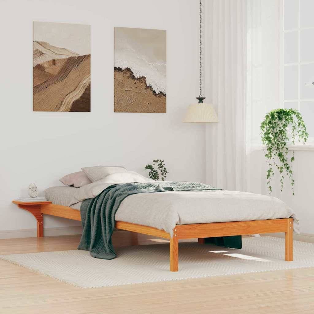 vidaXL Sängram Med Sidobord 80 x 210 Cm Massiv Furu Ramsäng