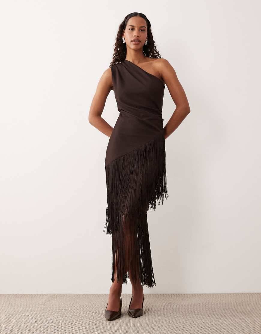 Gina Tricot Chokladbrun Midikjol Med Fransar Set - Brown
