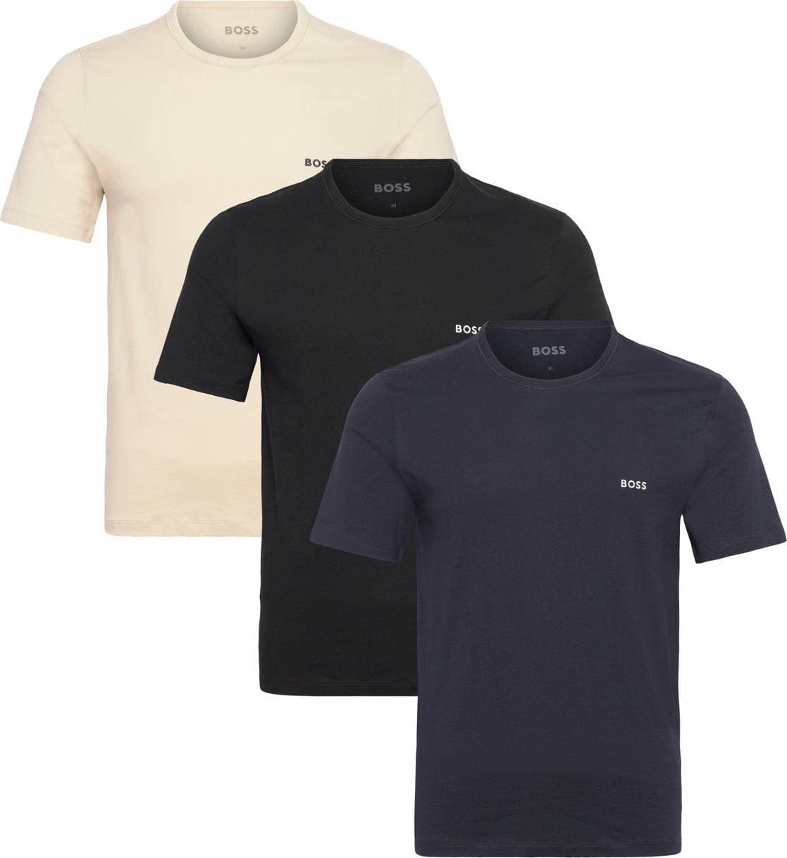BOSS Crew Neck T-Shirt Classic Ecru Marinblå - Beige/Navy/Black