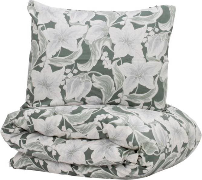 Kosta Linnewäfveri Hommedal Blommor Grön Satin Bäddset 150x210 Påslakan Grön (210x)