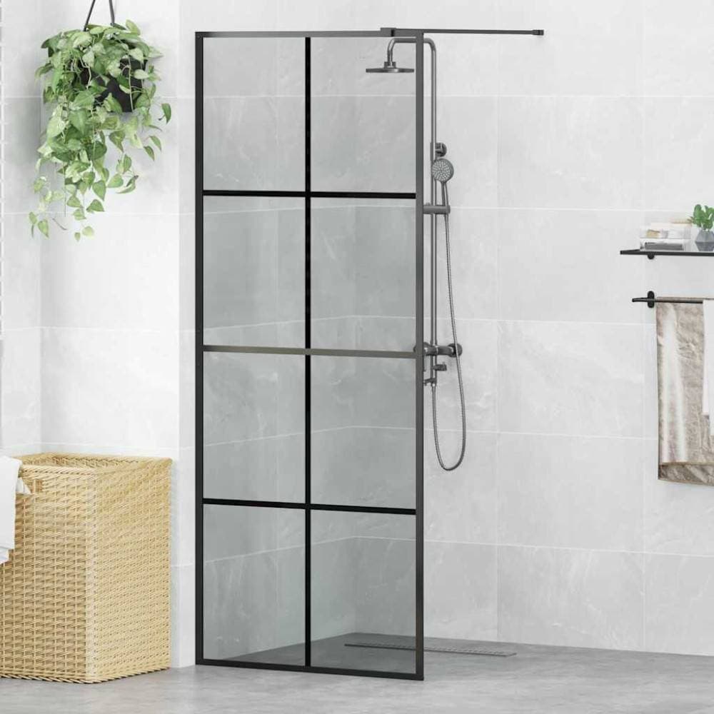 vidaXL Walk-in Duschvägg Svart 80 x 195 cm Härdat Glas