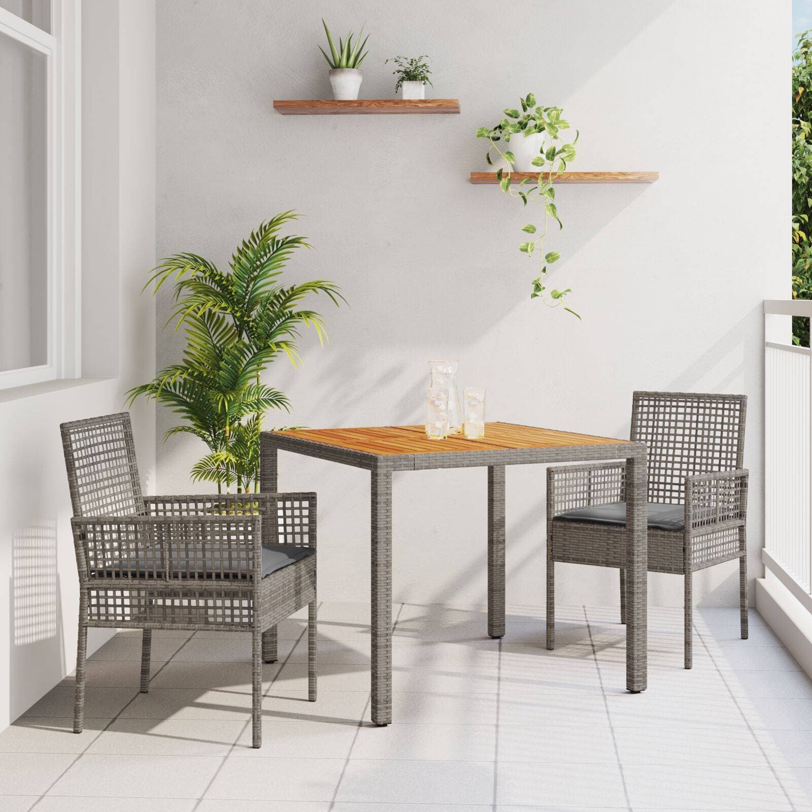 vidaXL Trädgårdsmöbelset 3 pcs Grå Konstrotting Matgrupp