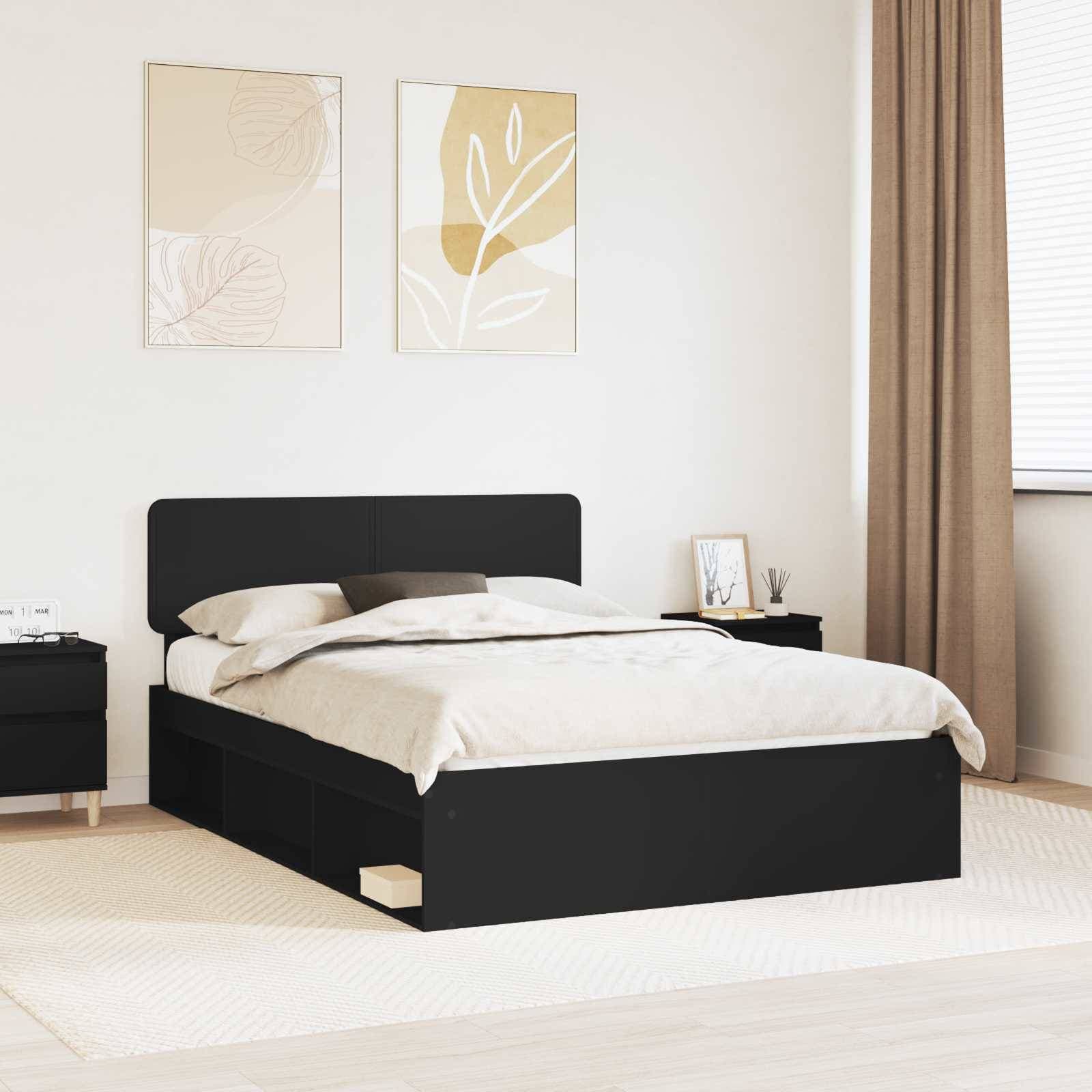 vidaXL Sängram Med Huvudgavel Svart 150 x 200 cm Massiv Furu Ramsäng
