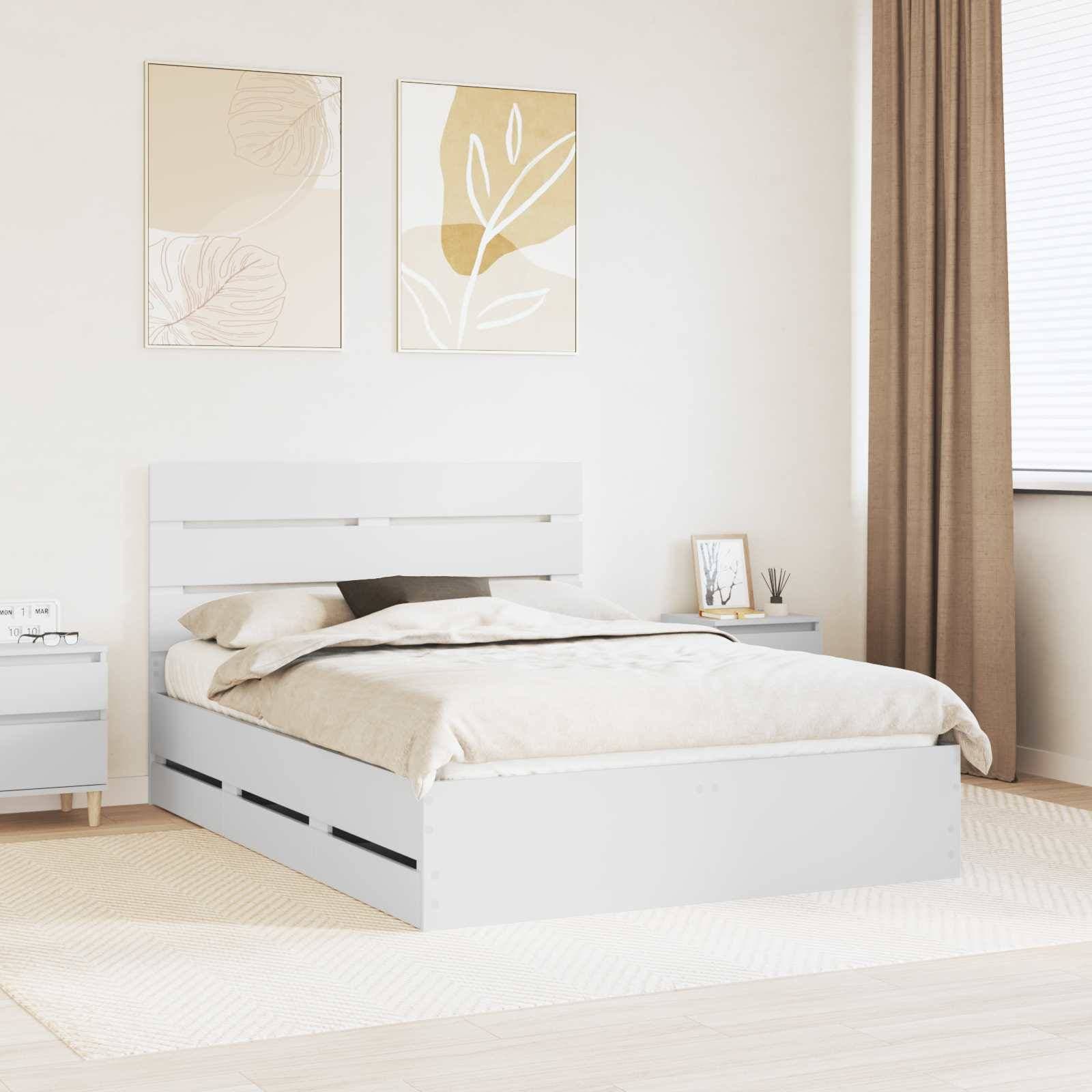vidaXL Sängram Med Låda Med Huvudgavel 150 x 200 cm Vit Ramsäng
