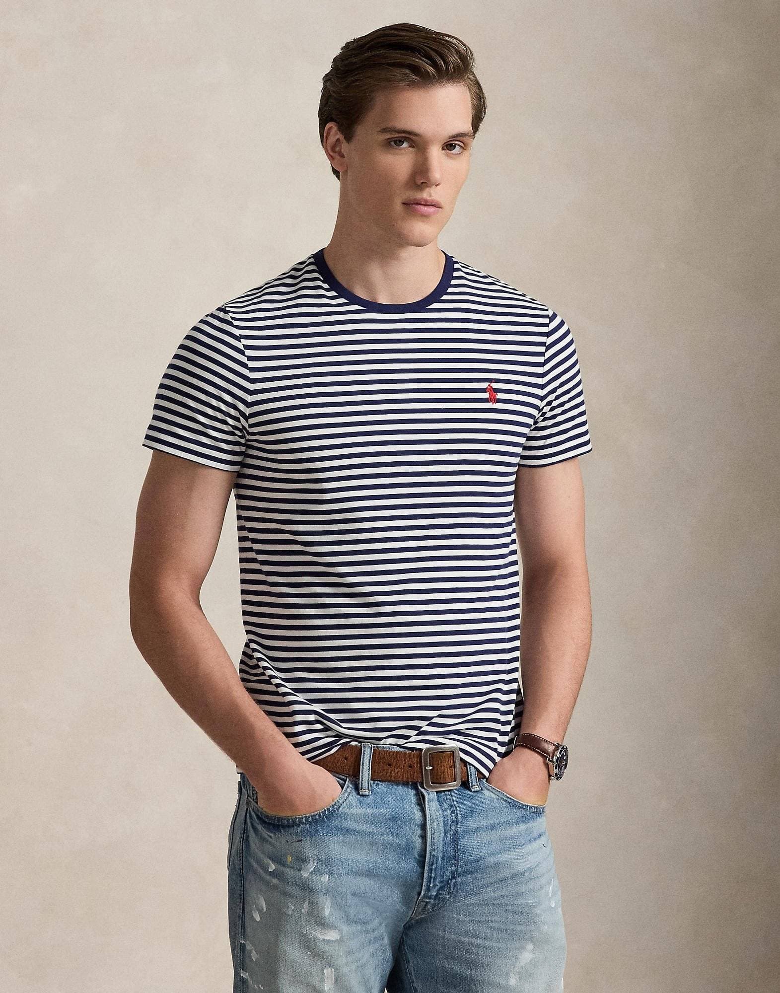 Polo Ralph Lauren Crew Neck Striped Jersey Tshirt Newport - Navy/White